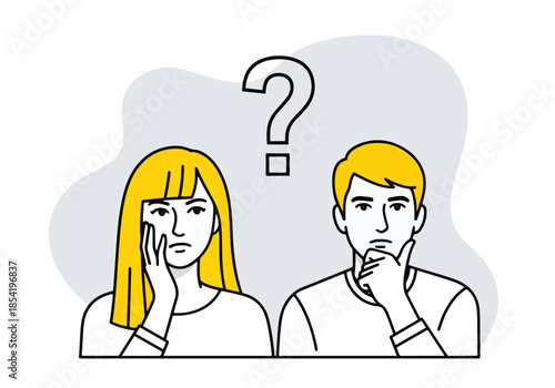 Confused couple pondering question\Flat Vector Illustration - Vector stock illustration - Technology stock illustration - Business stock illustration - website stock illustration