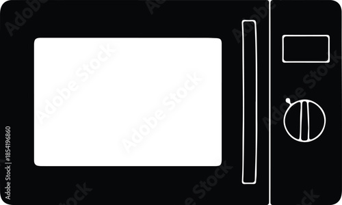 Silhouette of a black kitchen microwave oven with digital display Vector Illustration