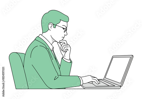Man working on laptop\Flat Vector Illustration - Vector stock illustration - Technology stock illustration - Business stock illustration - website stock illustration