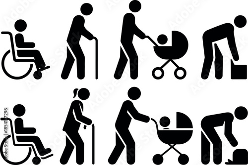 Collection of people with disabilities and daily activities icons