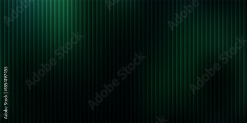 Dark green ribbed glass texture with glossy vertical waves and gradient reflections in abstract background design bg.