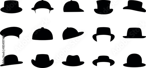 Collection of various hat silhouettes on white background