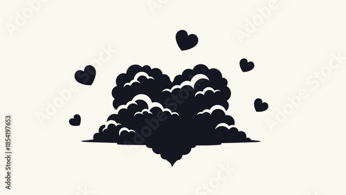 Heart-shaped cloud of smoke with small floating hearts on a light background, symbolizing love and passion.