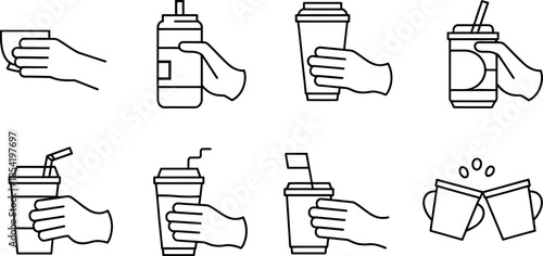 hands holding different types of coffee cups and mugs