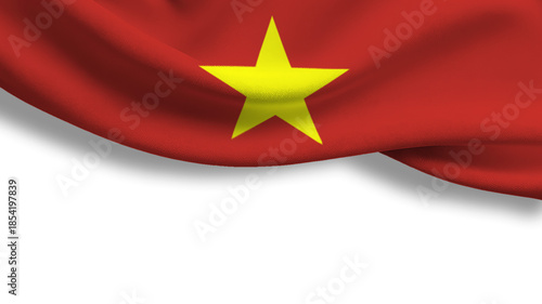 The vibrant red flag of Vietnam features a bright yellow star in the center, symbolizing national pride. It is displayed prominently during national celebrations of independence and sovereignty.
