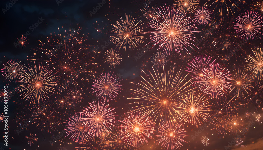 Fototapeta premium Colorful Fireworks Exploding Over City Skyline at Night