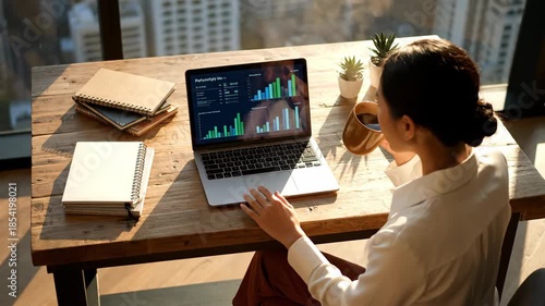 Professional Woman Working with Stock Market Charts on Computer