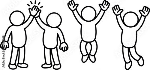 stick figures giving high fives and celebrating  happy people icons