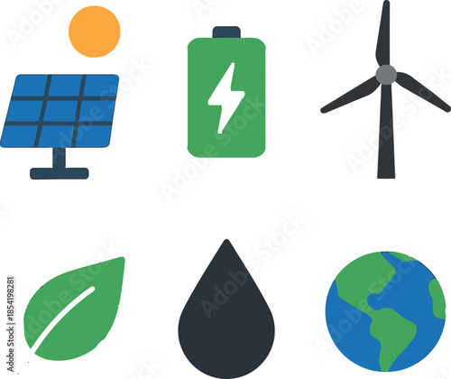 Green Renewable Energy Environmental Sustainability and Eco Icons