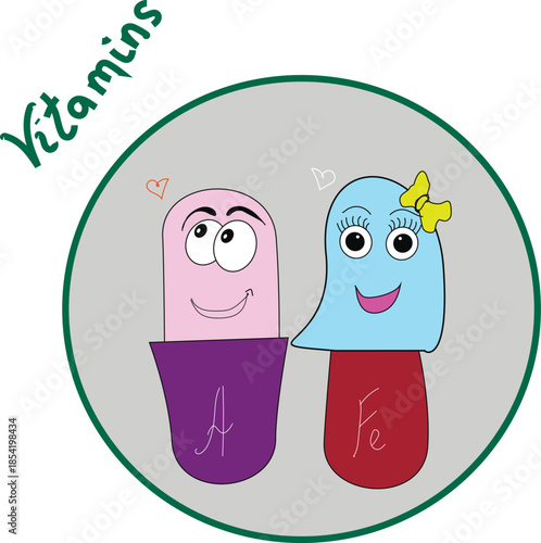 Vector illustration showing vitamin A and iron as compatible nutrients supporting absorption and health
