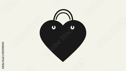 Black heart-shaped shopping bag with handles, representing love for shopping and consumerism.