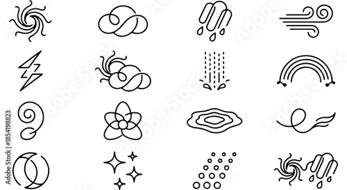 A collection of weather and nature icons in a minimalist line art style Vector