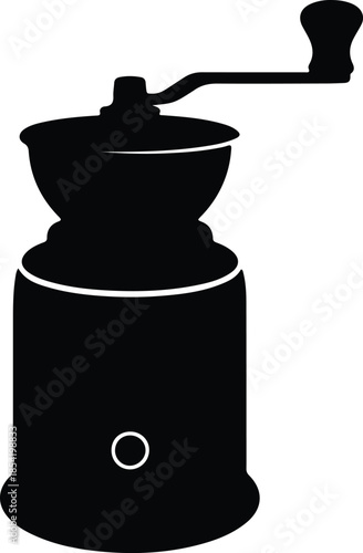 Silhouette vintage manual coffee grinder with crank handle Vector Illustration