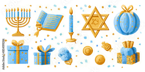 Celebration of hanukkah with traditional symbols and gifts