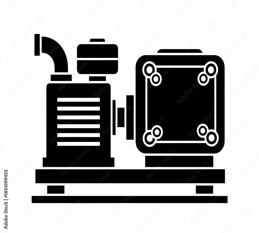 Fototapeta premium A black and white illustration of an industrial pump system on a base platform