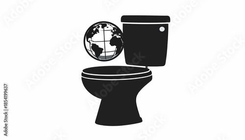 Conceptual illustration of a toilet with a globe, symbolizing environmental issues.