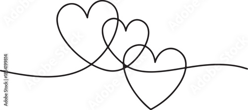 Three interconnected hearts drawn with a single continuous black line on a white background