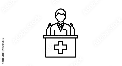 Medical Conference Speaker at Podium for Healthcare Press Release Icon