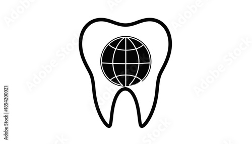 Tooth with globe inside, representing global dental health and international dentistry.