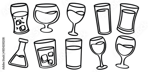 Set of hand drawn drink glasses and cups theme Isolated Vector
