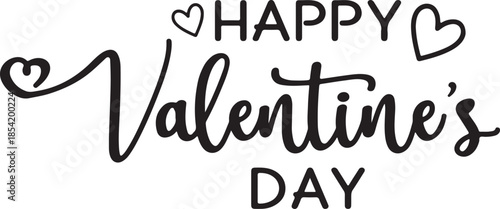 Charming black calligraphy wishing a Happy Valentines Day surrounded by three playful heart outlines