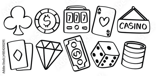 Set of hand drawn casino theme Isolated Vector