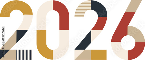 2026 New Year Modern Typography with geometric color blocks,