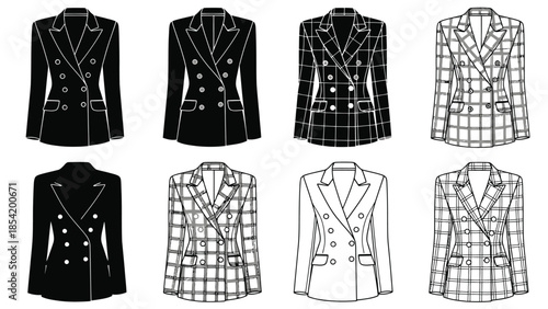 Fashionable women s blazers and jackets collection a technical illustration style