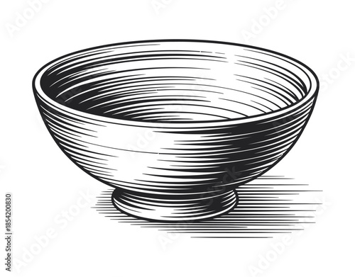 Empty bowl line art ranked as minimalist kitchenware illustration, simple dishware sketch drawing, suitable for food packaging, menu design, and culinary branding projects.