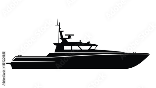 Silhouette of a modern patrol boat or coastal vessel on a white background