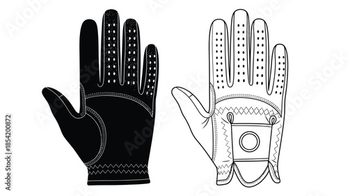 Two contrasting gloves a black glove and a white golf glove shown