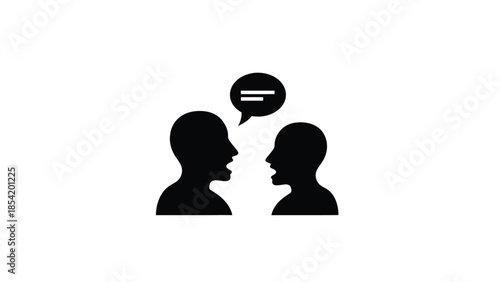 Two silhouetted heads facing each other with a speech bubble between them