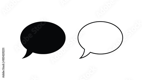 Simple black and white illustration of two speech bubbles in different styles