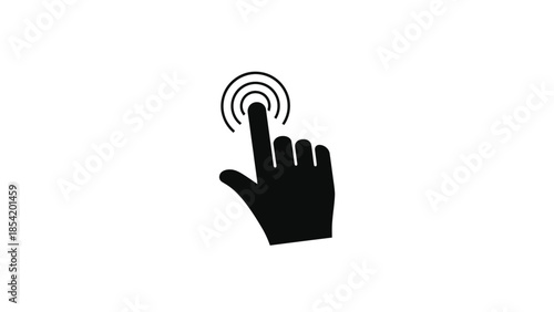 Black silhouette of a hand with a finger pressing down on a target