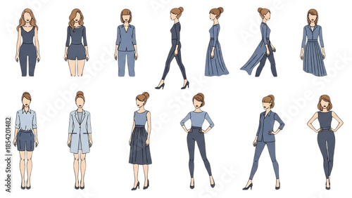Collection of Fashionable Women's Outfits and Poses