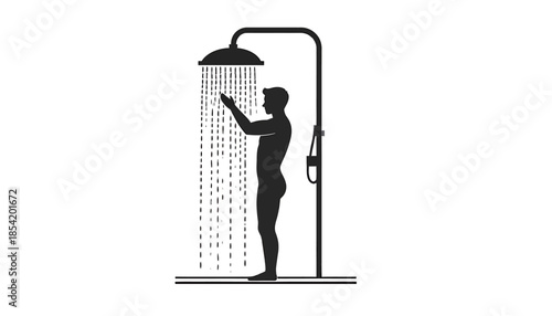 Silhouette of a man taking a shower under running water.