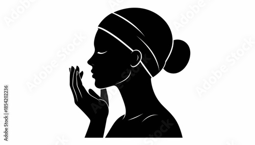 Silhouette illustration of a woman applying beauty product to her face.