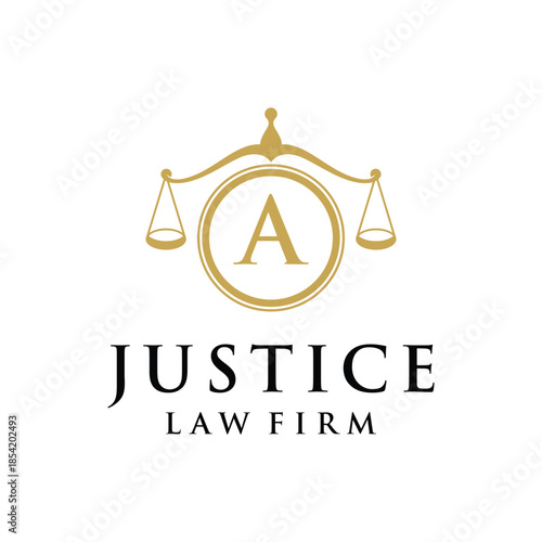 Initial letter A justice law firm logo design, attorney scale of justice legal graphic icon vector template
