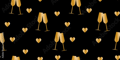 elegant golden clinking wine glasses with heart symbols vector wallpaper on black for romantic events festive vip invitations and holiday gift wrapping