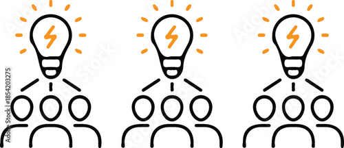 three set group people idea icons set business teamwork vector illustration style