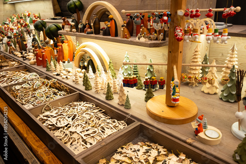 Canvastavla Assorted eco-friendly holiday ornaments in a gift shop at the Christmas market