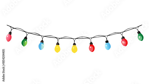 A string of colorful festive lights with a white background, perfect for holiday decorations and celebrations