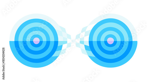 Abstract representation of overlapping blue and pink circular waves symbolizing connection and interaction