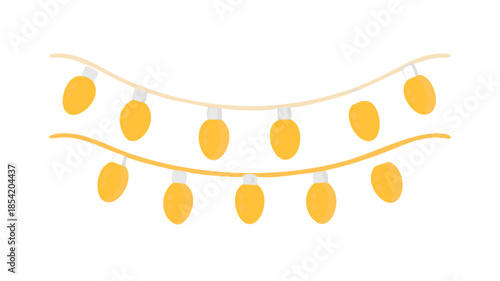 Festive yellow light bulbs strung on a string, creating a warm and inviting ambiance, perfect for celebrations