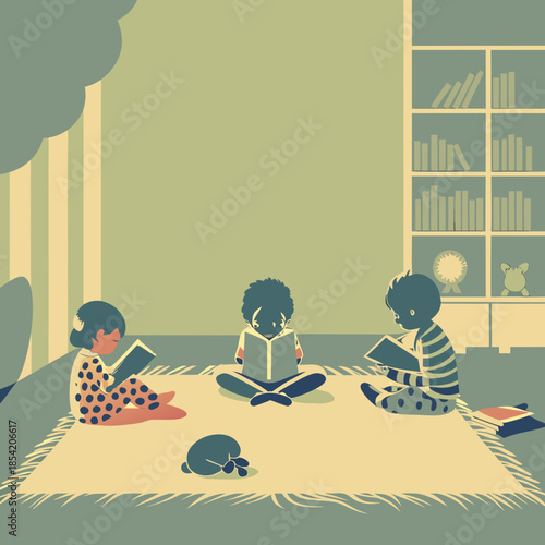 illustration of a boy playing with his toys