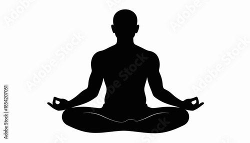 Silhouette of a person in lotus position meditating for wellness and relaxation.