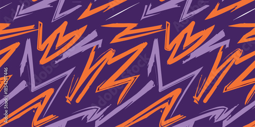 Graffiti seamless pattern. Urban street style texture with zigzag brush strokes abstract lines vibrant funky colorful background. for streetwear, boys, girls, youth fashion and accessories