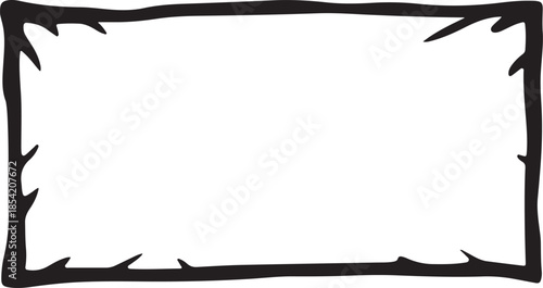 Rough sketchy rectangular frame with internal spikes and hand drawn black ink silhouette