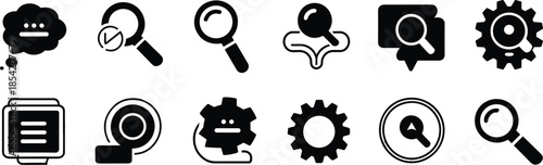 representing search, settings, and analysis concepts for UI design, digital applications, and system configuration visuals