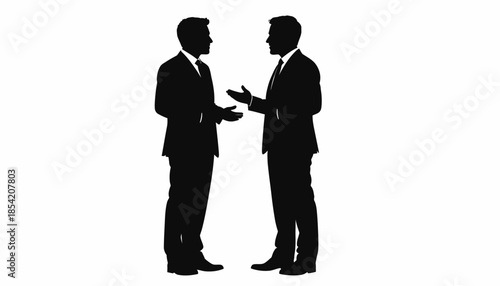 Silhouette illustration of two businessmen in suits having a discussion.